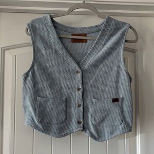 Blue Sleeveless Waffle Vest
